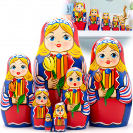 Matreshka Dolls Dutch National Costume Set 7 pcs - Wooden Matryoshka in Holland Folk Dress