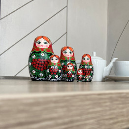  Russian Doll in Sarafan Dress with Rowan Branches and Chamomile Flowers Set of 7 pcs