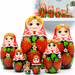 Nesting Dolls with Red Head Scarf and Strawberry Dress Set of 7 pcs