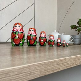 Nesting Dolls with Red Head Scarf and Strawberry Dress Set of 7 pcs