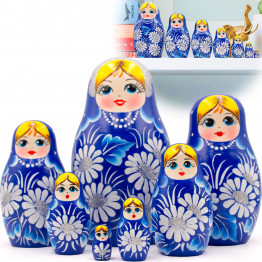 Hand Painted Matryoshka Dolls Set of 7 pcs in Sarafan Dress with Chamomile Flowers