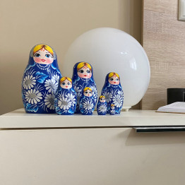 Hand Painted Matryoshka Dolls Set of 7 pcs in Sarafan Dress with Chamomile Flowers