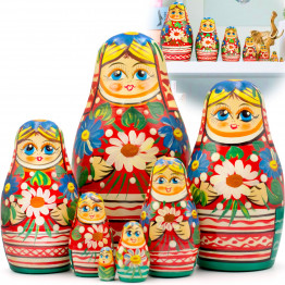 Matryoshka Doll in Belarussian Folk Costume with Ornament - Russian Nesting Dolls Set of 7 pcs