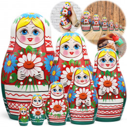 Matryoshka Doll in Belarussian Folk Costume with Ornament - Russian Nesting Dolls Set of 7 pcs