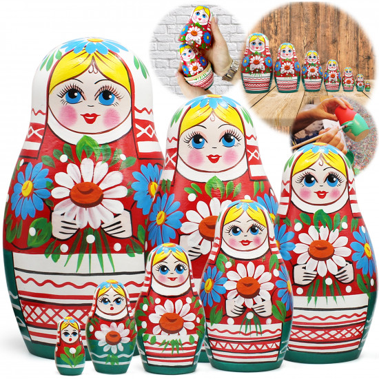 Matryoshka Doll in Belarussian Folk Costume with Ornament - Russian Nesting Dolls Set of 7 pcs