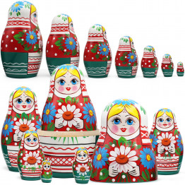 Matryoshka Doll in Belarussian Folk Costume with Ornament - Russian Nesting Dolls Set of 7 pcs