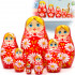 Red Hand Painted Traditional Russian Matryoshka Dolls Set 7 pcs - Baboushka Nesting Dolls