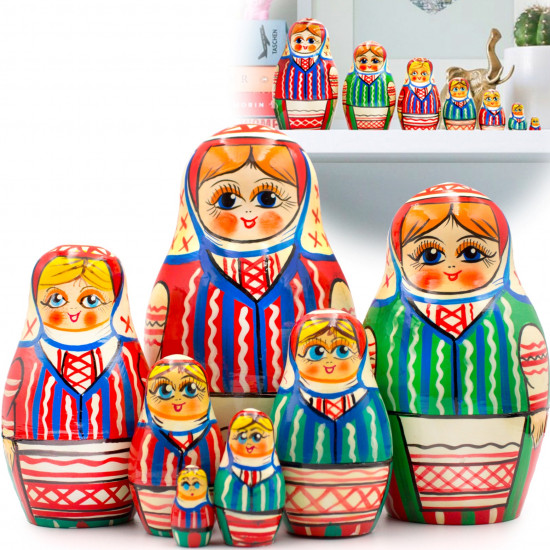 Matryoshka Doll in Belarussian Festive Dress with Ornament- Nesting Dolls Set of 7 pcs