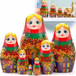 Handmade Russian Doll in Traditional Dress with Branches Red Kalina Set of 7 pcs