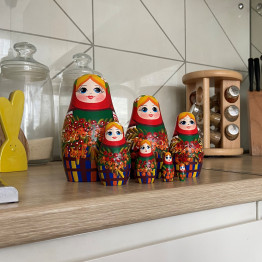 Handmade Russian Doll in Traditional Dress with Branches Red Kalina Set of 7 pcs
