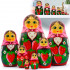 Russian Doll in Pink Head Scarf and Sarafan Dress with Hand Painted Strawberry Decorations 7 pcs