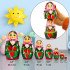 Russian Doll in Pink Head Scarf and Sarafan Dress with Hand Painted Strawberry Decorations 7 pcs