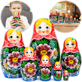 Russian Nesting Dolls Set 7 pcs - Russian Nesting Babushka Dolls with Flowers