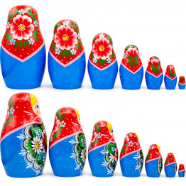 Russian Nesting Dolls Set 7 pcs - Russian Nesting Babushka Dolls with Flowers