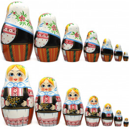 Wooden Russian Matryoshka Doll in Folk Slavic Outfit with Spikelets Set 7 pcs