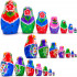 Russian Dolls in Rainbow Sarafan Dress with Meadow Flowers Set of 7 pcs