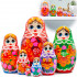 Wooden Nesting Doll with Lilies and Bells with Folk Patterns, 7 in 1