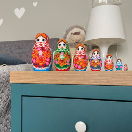 Wooden Nesting Doll with Lilies and Bells with Folk Patterns, 7 in 1
