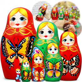 Butterflies Russian Nesting Dolls Set 7 pcs - Matryoshka Dolls with Butterfly Decorations
