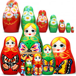 Butterflies Russian Nesting Dolls Set 7 pcs - Matryoshka Dolls with Butterfly Decorations