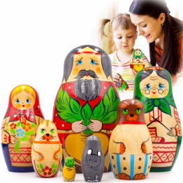 Matryoshka Dolls with Characters from Russian Folk Tale Enormous Turnip Set of 7 pcs