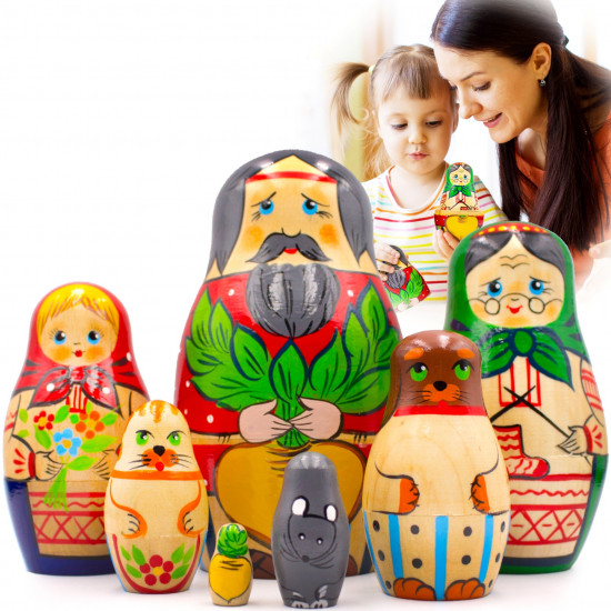 Matryoshka Dolls with Characters from Russian Folk Tale Enormous Turnip Set of 7 pcs