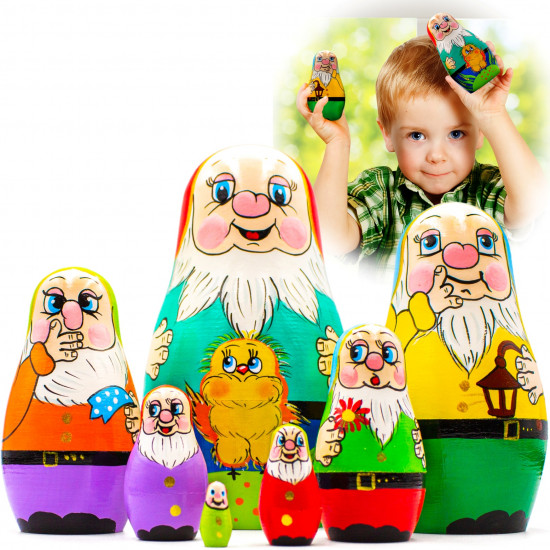 Matryoshka «Seven Dwarfs», Set of 7 pcs  - Hand Painted Dwarfs Nesting Dolls