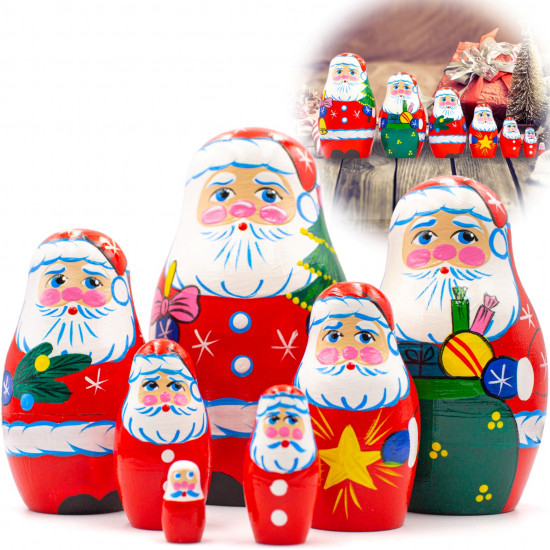 Santa Nesting Dolls Set of 7 pcs - Russian Dolls with Santa Claus Decoration
