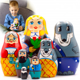 Wooden Nesting Dolls Set of 7 Pcs Little Red Riding Hood Hand-Painted
