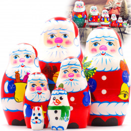 Wooden Santa Figurine Set of 7 Pcs – Hand-Painted Folk Art Toy for Holiday Gift Giving 