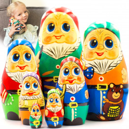 Gnome Nesting Dolls Set – 7 Hand-Painted Wooden Figures – Eco Toy for Kids