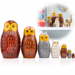 Owl Nesting Dolls Set of 7 pcs - Matryoshka with Owl Figurines