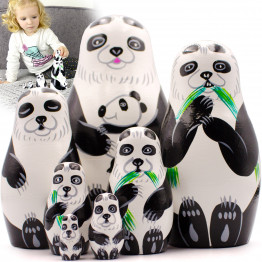 Panda Nesting Dolls – 7-Piece Montessori Toy Set – Handcrafted Wooden Pandas