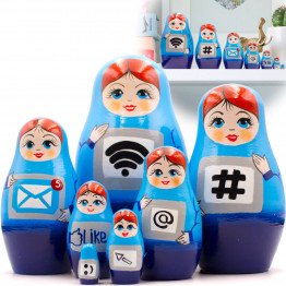 Blue Unusual Computer Matryoshka Nesting Dolls Set of 7 Pcs