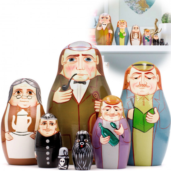 Matryoshka Russian Nesting Dolls On The Motives Stories of Sherlock Holmes 7 pcs Wooden Figurines