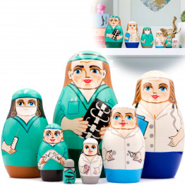 Doctor Nesting Dolls Set of 7 – Hand-Painted Wooden Stacking Matryoshka Hand Painted
