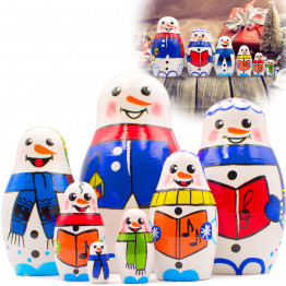 Wooden Nesting Dolls 7-Piece Snowman Set Hand-Painted Natural Wood Winter Montessori Toy