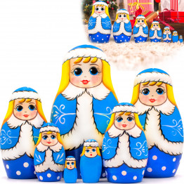 Snow Maiden Nesting Dolls Set of 7 pcs - Wooden Christmas Nesting Dolls - Winter Decor - Christmas Decorations - Christmas Ornaments