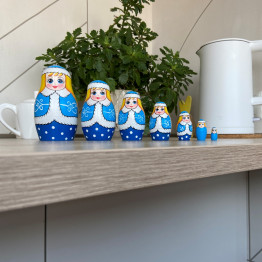 Snow Maiden Nesting Dolls Set of 7 pcs - Wooden Christmas Nesting Dolls - Winter Decor - Christmas Decorations - Christmas Ornaments