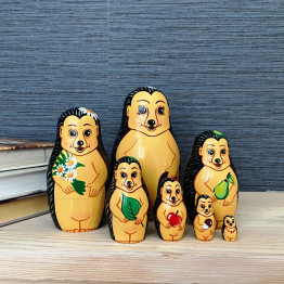 Hedgehog Wooden Nesting Dolls Set of 7 pcs -  Animal Decor - Russian Handmade Matryoshka Stacking Doll