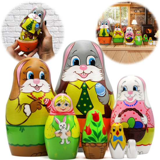 Easter Nesting Dolls Set 7 pcs - Russian Dolls Easter Bunny Decorations