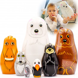 Wooden Animal Nesting Dolls Set of 7 pcs - Matryoshka Polar Animals Figurines