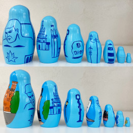 Matryoshka Dolls Blue Set with Brest City Memorable Landmarks