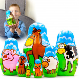 Farm Animals Set 7 pcs Wood Nesting Dolls - Pet Figurine Wooden Matryoshkas