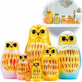 Owl Nesting Dolls Set of 7 pcs - Handcrafted Wooden Matryoshka