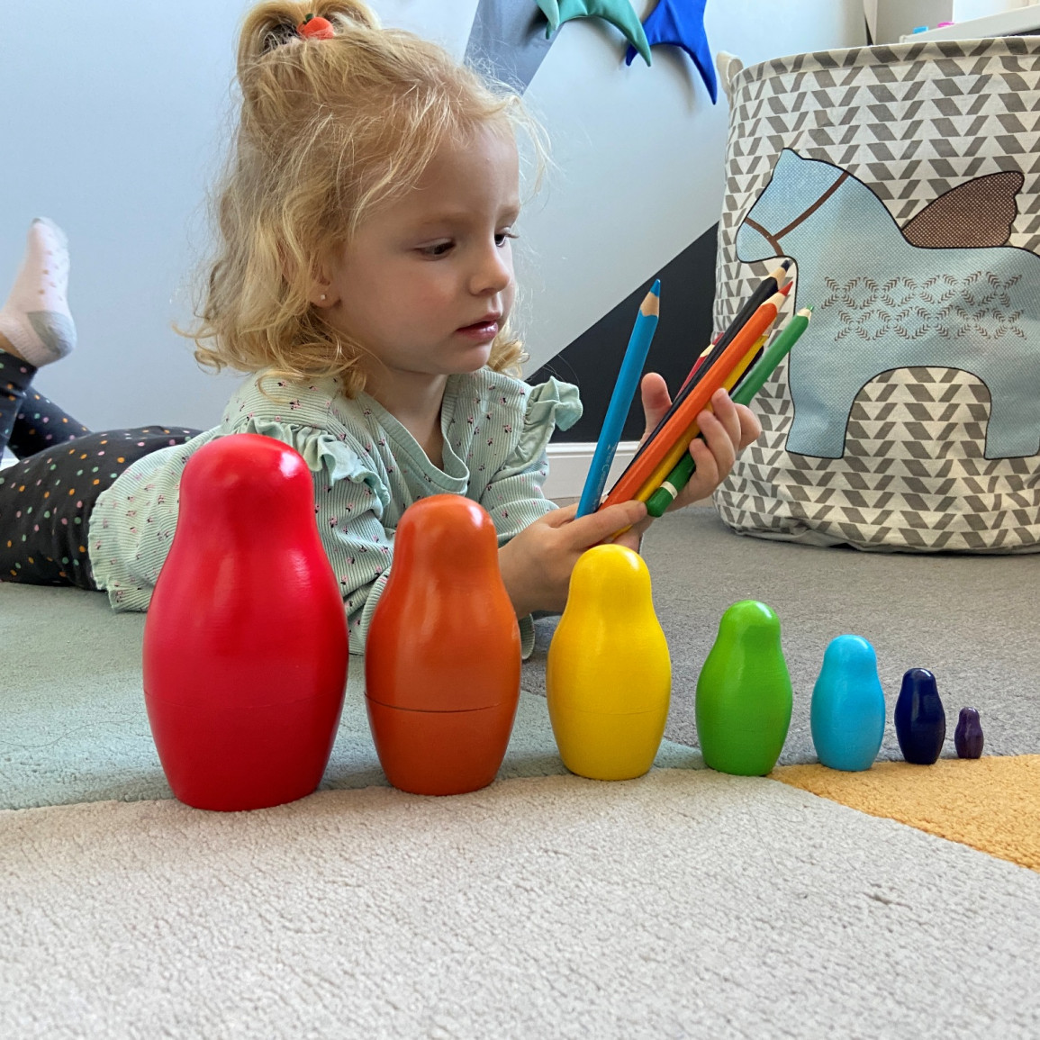 Rainbow Nesting Dolls Set for Preschoolers Handmade Wooden Toy 7 Pieces ...