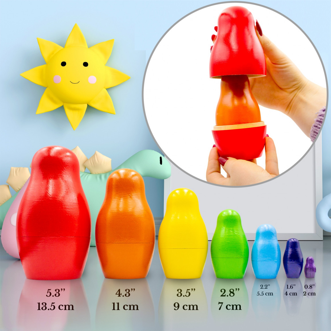 Rainbow Nesting Dolls Set for Preschoolers Handmade Wooden Toy 7 Pieces ...