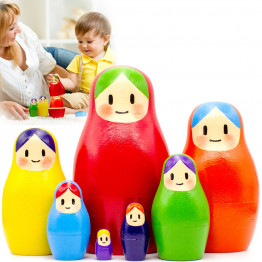 Rainbow Nesting Dolls Set 7 pcs - Wooden Rainbow Stacking Toy