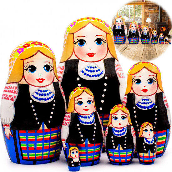 Collectible Series «Traditional Women's Costumes of Belarus»: Matryoshka «Navahrudak Costume», Set of 7