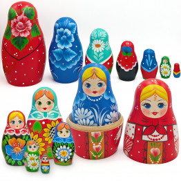 Hand Painted Wooden Nesting Dolls with Floral Design, Set of 7